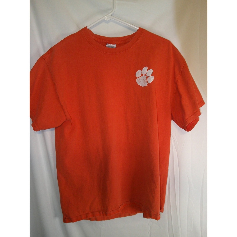 Vintage Gildan Clemson‎ Football T-Shirt Paw Print Graphic Tee Orange Large